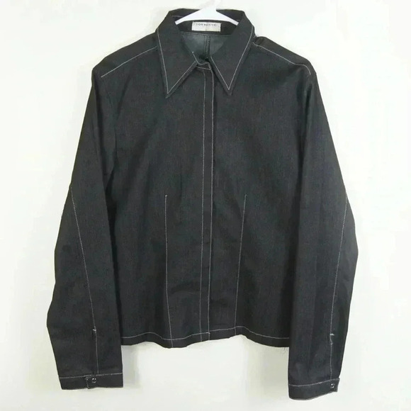 Vintage Y2K Dark Denim Like Chambary Button Up Lightweight Jean Jacket - Picture 4 of 6